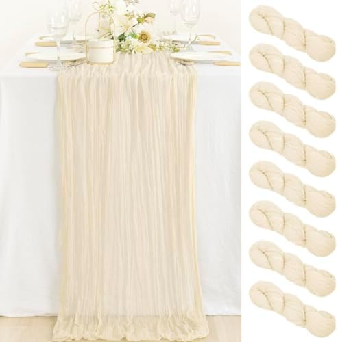 8 Pack Beige Cheesecloth Table Runner 10ft Boho Rustic Gauze Runner