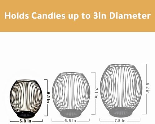 OLEEK Small Outdoor Candle Holders for Patio - Pillar Candle Holder - Black Wire Candle Holder for Table Centerpiece - Iron Lantern Decorative Candles - Farmhouse Decor Fireplace Metal Candle Holders
