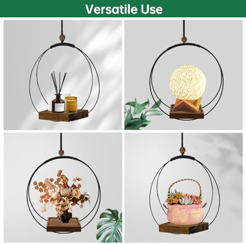 hismocal 4 Pack Hanging Planters for Indoor Plants,Plant Hanger with Sturdy Wood Base,Modern Boho Macrame Plant Hanger,Wall Ceiling Window Stands(Plants/Pots Not Included)