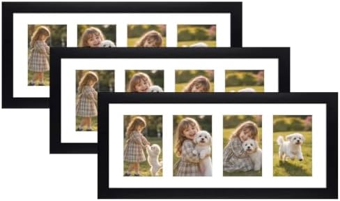 Golden State Art Collage Frame 8x20 Matted 4 4x6 Photos Wood Black, 3 Pack
