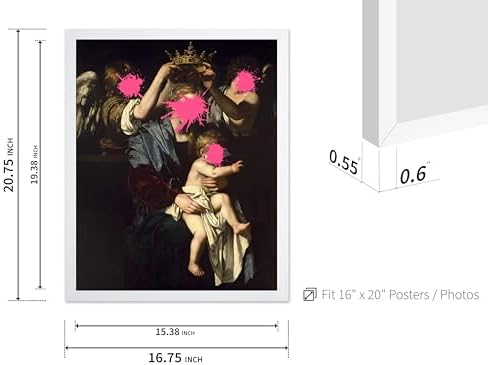 Poster Master Virgin and Child with Angels Print - Baroque Painting Poster - Altered & Pop Art - Trendy Gift for Men & Women - Wall Decor for Bedroom or Living Room - 16x20 White Framed