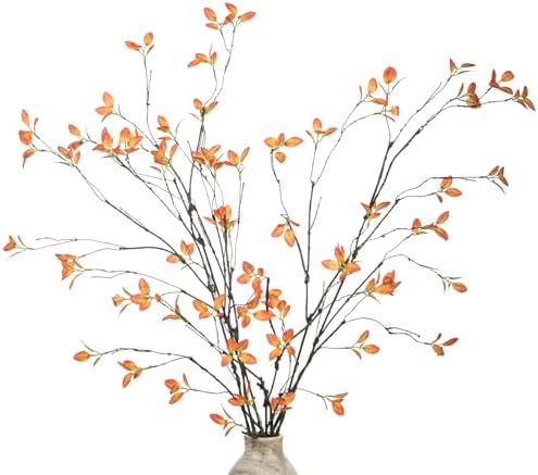 DuHouse 34" 5Pcs Artificial Ficus Branches Artificial Fall Greenery Stems Branches for Vase Filler Home Decor Table Centerpieces Garden Decoration(Orange)