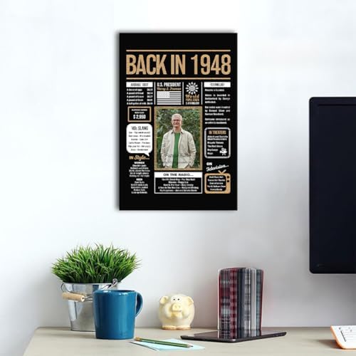 Hexadecor Personalized 77th Birthday Party Decorations Men, Women, Him, Her - Custom Gifts Idea For 77 Years Old, Back In The Year You Born Newspaper For 77th Birthday Poster No Frame Black Gold