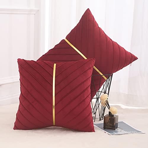 Velvet Throw Pillow Covers 24x24 inch Pack of 2 Gold Decor Red