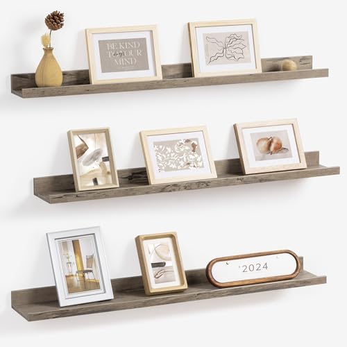 Axeman Picture Ledge Shelf, 36 Inch Grey Floating Shelves Set of 3