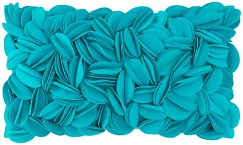 KINGROSE 3D Flower Pillow Case Handmade Decorative Throw Pillow Cover Solid Rectangular Cushion Cover for Sofa Couch Bed Living Room 12 x 20 Inches Wool Dark Cyan