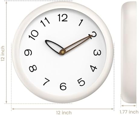 12 Inch Silent Quartz Wall Clock Battery Operated Clock (Off White)
