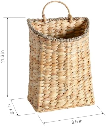 Woven Hanging Wall Basket, Rattan Wall Basket Planter, Front Door Hanger Basket Wreath for Plants,Outdoor Wicker Baskets for Wall,Door Baskets for Flowers Front Door Decor,8.6" D x 5.1" W x 11.6" H