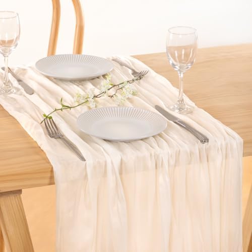 3 Pack Ivory White Cheesecloth Table Runner Rustic Gauze Centerpiece