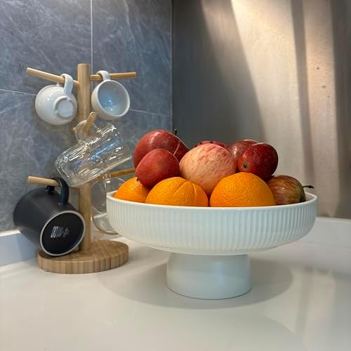 11" Ceramic Fruit Bowl for Kitchen Counter, White