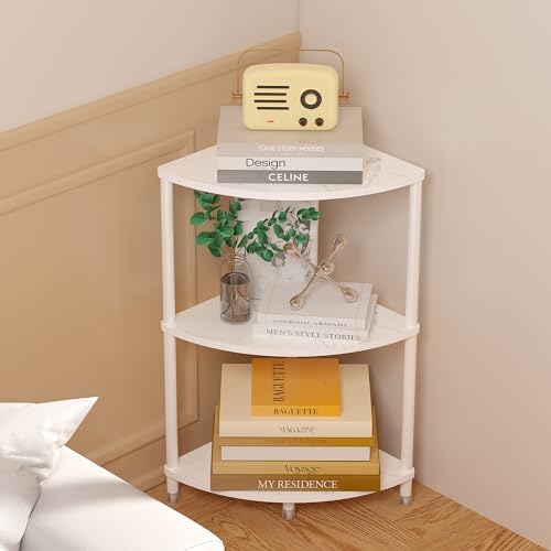 3 Tier Corner Shelf Stand for Bathroom, 23.2", Marble White