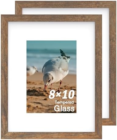 An&He 8x10 Picture Frame Set of 2, Brown Wood Grain Photo Frame for Wall Mounting or Tabletop Display