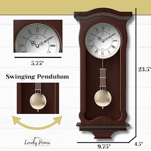 Pendulum Wall Clock, Hanging Wooden Grandfather Wall Clock, Quiet