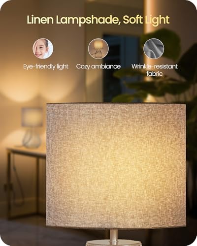 Small Table Lamp, Bedside Lamp with Gray Linen Lampshade & Silver Metal Base, Modern Nightstand Lamp, Little Cute Desk Lamp for Bedroom, Living Room, 2700K LED Bulb Included, SH06TL05