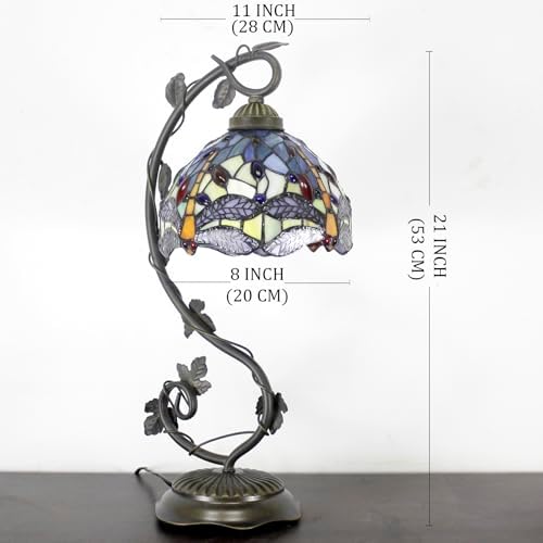 WERFACTORY Tiffany Lamp Stained Glass Table Lamp Dragonfly Style Desk Light