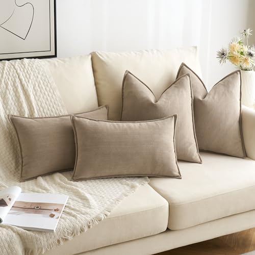 MIULEE Pack of 2 Khaki Decorative Chenille Pillow Covers 20x20 Inch