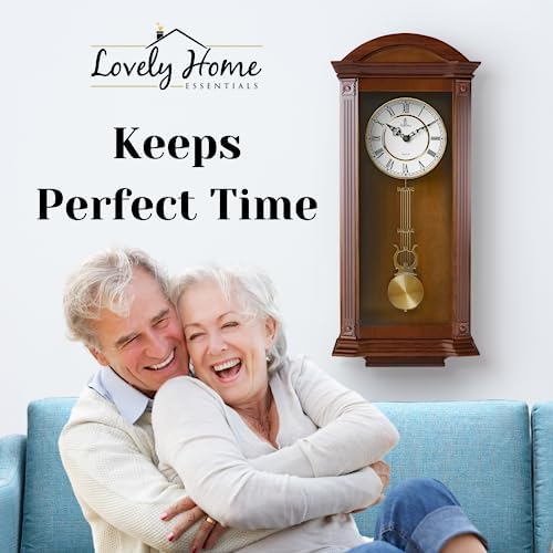 Pendulum Wall Clock, Large Hanging Wooden Grandfather Wall Clock, Quiet