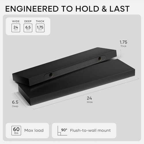 Homeforia 24 Inch Floating Shelves, High-End Solid Pine Wood, Set of 2
