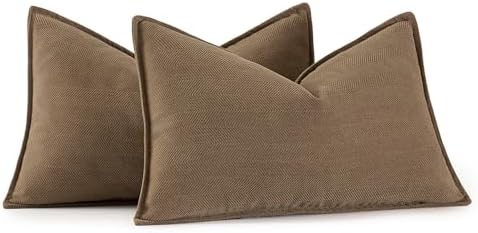 MIULEE Pack of 2 Dark Brwon Decorative Lumbar Chenille Pillow Covers 12x20