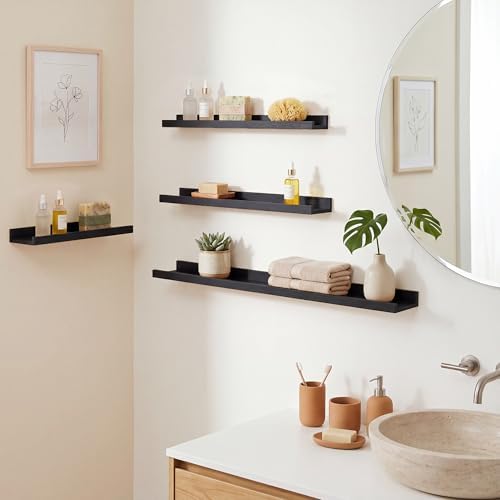 Acovy Floating Shelves Set of 6, 24 Inch Wall Mounted Picture Ledge Shelf with Lip, Black Display Shelves for Living Room, Bedroom, Nursery, Bathroom & Kitchen
