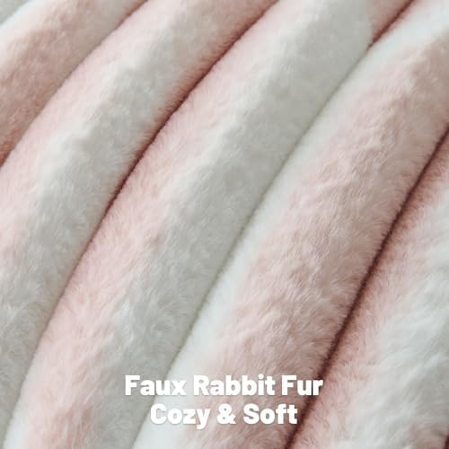 FUTEI Pack of 2 Faux Fur Throw Pillow Covers 24x24 Inch, Pink White