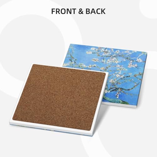 Coaster for Drinks Set of 6,Famous Van Gogh Paintings Absorbent Round Ceramic Stone Mat, with Cork Base and Metal Holder, Gift for Housewarming Room Bar Decor