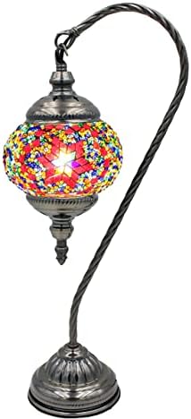 SILVERFEVER Handcrafted Mosaic Turkish Lamp Moroccan Glass Table Desk Bedside Light Bronze Base with E12 Bulb (Star of David Burgundy Lattern)