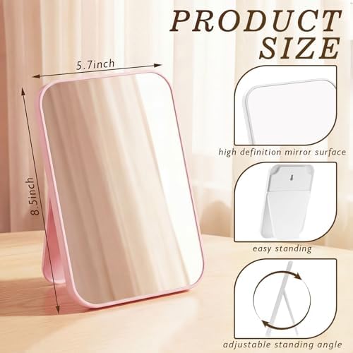 12 Pack 8x5 In Desk Makeup Mirror with Stand and Hanging Hole,Pink, White