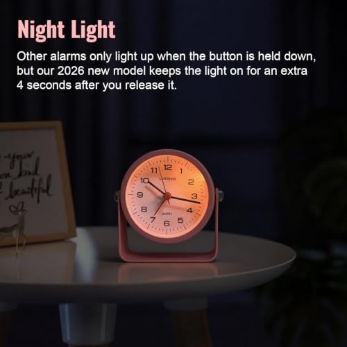 Lamisola 3.5 Inch Small Desk Battery Clock, Pink Alarm Clock for Girls