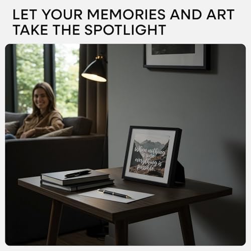 Homeforia 8x8 Black Picture Frame, High-End Metal, 6x6 Mat, Glass