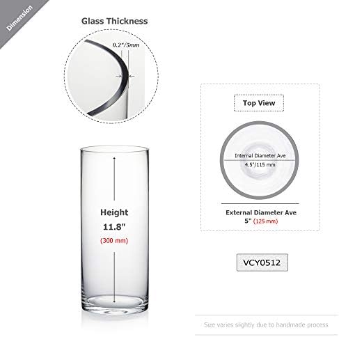 WGV Cylinder Vase Bulk, Diameter 5", Height 12", Clear Glass Floral Planter Container, Tall Centerpiece Arrangement for Wedding Party Event Home Office Decor, 12 Pieces