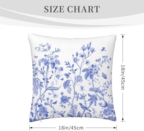 Blue Floral Bird Pillow Covers 18x18 Inch, Chinoiserie Throw Pillow Cases Set of 4 Spring Summer Flower Decorative Pillowcases for Couch Bed Sofa Cushion Living Room, Chinoiserie Decor