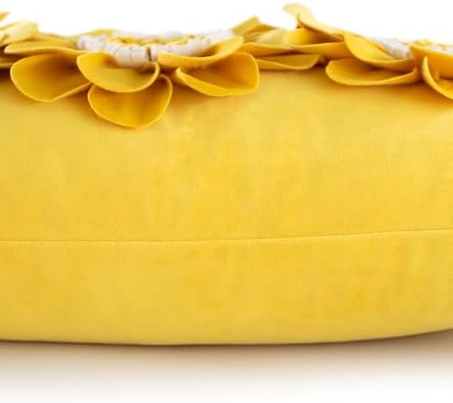 JWH 3D Flower Throw Pillow Cover Sunflower Yellow White 12x20 Inches