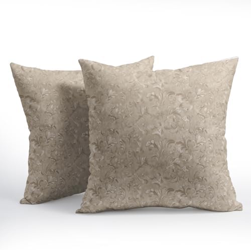 2 PCS Decorative Rustic Floral Throw Pillow Cover 16X16 Inch Pale Brown Block Print Farmhouse Cushion Covers Boho Fall Home Decor Neutral Accent Pillowcase for Living Room Chair Couch Outdoor