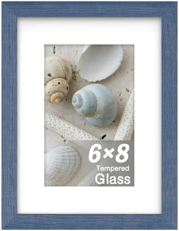 An&He 6x8 Picture Frame with Mat, Blue Photo Frame for Wall & Tabletop Display, Holds 5.5x7.5 or 3.5x5.5 Photos, Gallery Wall Frame for Home Décor