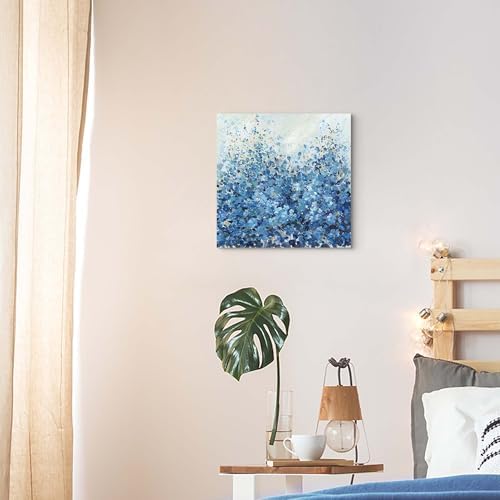TAR TAR STUDIO Abstract Blue Flower Canvas Wall Art, 12" Lx12 W | Unframed Print, Modern Botanical Painting, Decor for Bedroom Living Room Office, Minimalist Floral Artwork