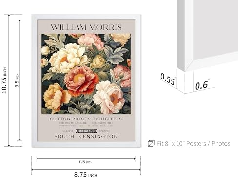 Poster Master William Morris Poster - Peony Print - Botanical Art - Flower Art - Exhibition Artwork - Animal Creation - Floral Piece - Aesthetic Illustration - Colorful Office or Bedroom Decor - 8x10 White Framed