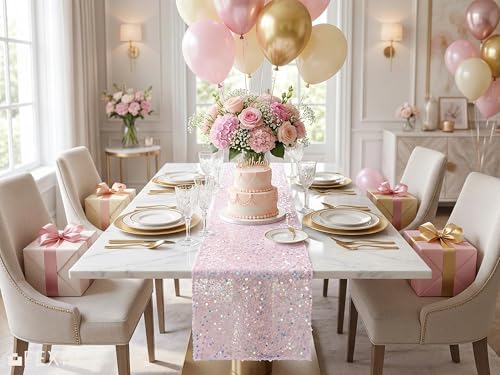 FEXIA Pink Table Runner 12x72 Inches Table Decor for Baby Shower