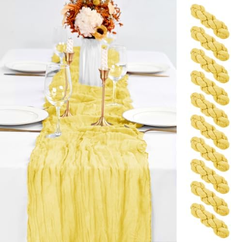 10 Pack Yellow Table Runner 10Ft Cheesecloth Table Runner Boho Gauze Cheese Cloth Table Runners Romantic Long Sheer Fabric Table Runners for Wedding Party