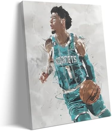 Lamelo Ball Basketball Canvas Wall Art, Sports Player Poster, 16x20 Inch | Abstract splash ink athletic artwork, motivational sports wall decor for teen boys room, bedroom, living room, gym or office