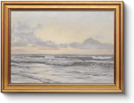 WHASAYART Gold Framed Vintage Wall Art for Living Room, Landscape Painting Prints Shelf Decor for Kitchen, Aesthetic Bedroom Wall Art, Christmas Gifts for Friends or Family (Sea or Sky - 12"x16")