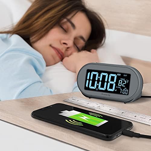 DreamSky Alarm Clocks for Bedrooms, Auto Set Digital Clock with Date & Temp