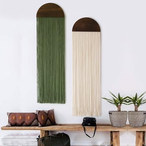 2Pcs Macrame Wall Hanging Boho Decor yarn Handmade Round Tassel 13.7"W*51"L