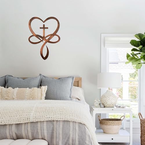 Metal Infinity Heart Cross Wall Decor, Unique Cross Decorative Wall Art, Heart And Love Sign Wall Plaques, Love Gift For Adult Home Wedding, Decor Room Bedroom Living Room Decoration (Bronze)