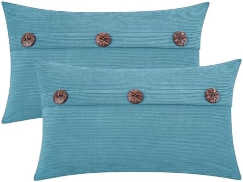 HWY 50 Smoke Blue Chenille Throw Pillow Covers 12x20 Inch Buttons Pack of 2