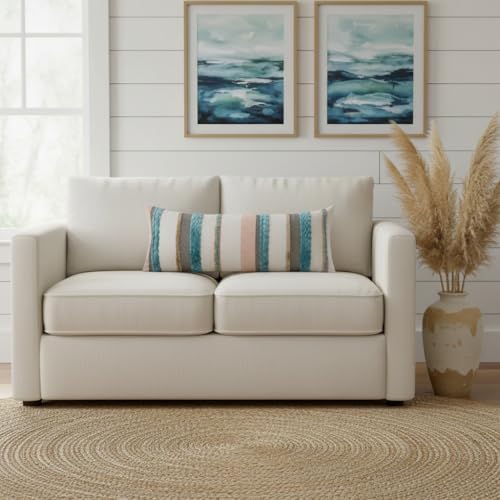 Coastal Lumbar Throw Pillow Cover 14x36 Boho Decor Turquoise Blue