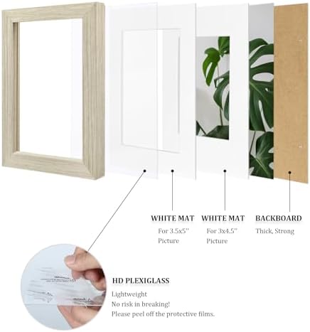 Egofine 4x6 Picture Frames Set of 4, Made of Solid Wood Covered by Plexiglass 3x4.5/3.5x5 with Mat or 4x6 without Mat, for Table Top Display and Wall Mounting Photo Frame, Distressed Wood Grain