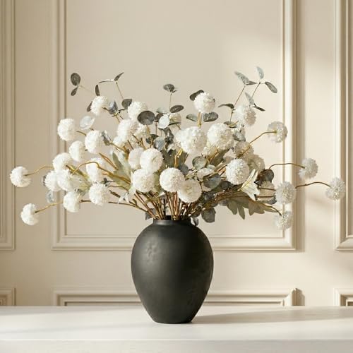 RyddeligHome White Faux Kiku Flowers for Vase(NOT Included) - 12 Long Stems