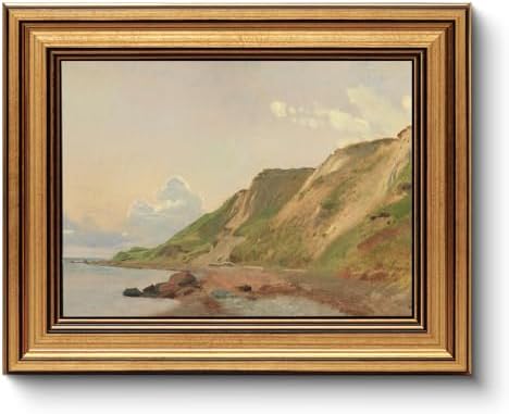 WHASAYART Gold Framed Vintage Wall Art for Living Room Canvas Coastal Wall Pictures Classic Landscape Painting Shelf Decor Natural Aesthetic Room Decoration Elegant Artwork Print for Bathroom, Bedroom