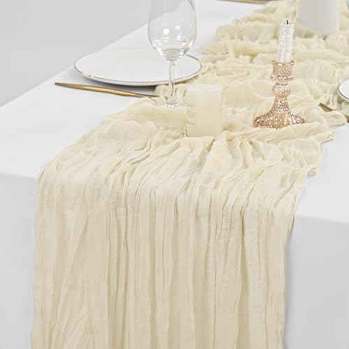 30 Pack Ivory Table Runner 10Ft Cheesecloth Table Runner Boho Gauze Table Runners Romantic Long Sheer Fabric Cream Table Runners for Wedding Party Bridal Shower